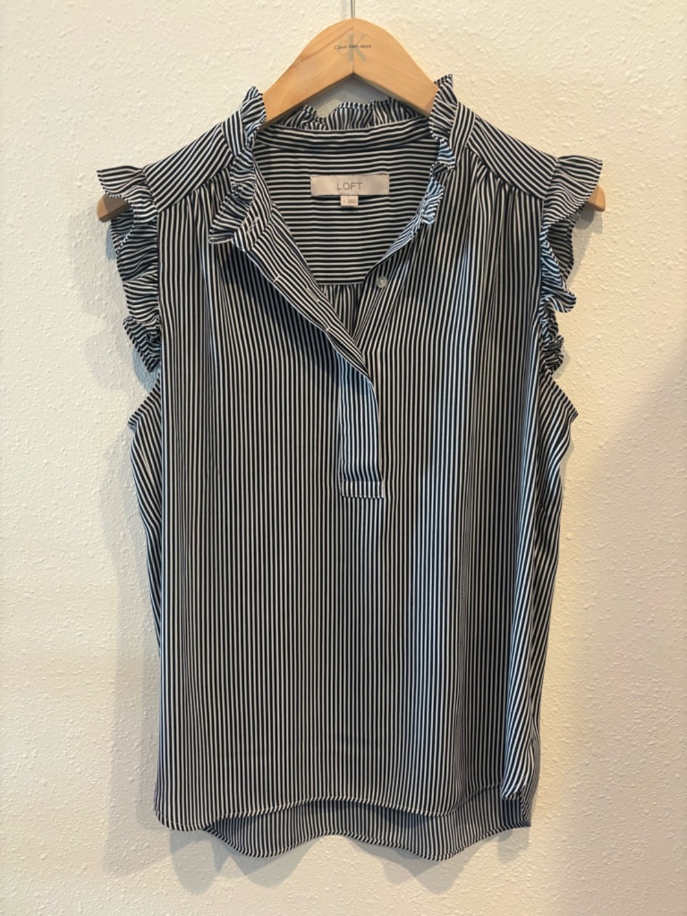 LOFT striped ruffle top small